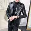 2019 Spring Handsome Leisure Zipper Faux Leather Jackets Men Clothing Turn Down Collar Imitation Alligator Loose Male Coat