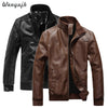 WENYUGH 2019 New Fashion Autumn Male Leather Jacket Plus Size 3XL Black Brown Mens Stand Collar  Coats Leather Biker Jackets