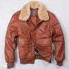 2019 militaly air force flight jacket fur collar genuine leather jacket men winter dark brown sheepskin coat pilot bomber jacket