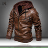Men's PU Leather Jacket Men Motorcycle Hood Winter Coat Man Warm Casual Leather Jackets Male Slim Fit Bomber Windbreaker