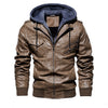 Men's PU Leather Jacket Men Motorcycle Hood Winter Coat Man Warm Casual Leather Jackets Male Slim Fit Bomber Windbreaker