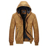 Winter Leather Jacket Men Warm PU Fleece Jackets Coats Hood Brand Velvet Coats High Quality Business Slim Business Black