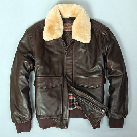 2019 militaly air force flight jacket fur collar genuine leather jacket men winter dark brown sheepskin coat pilot bomber jacket