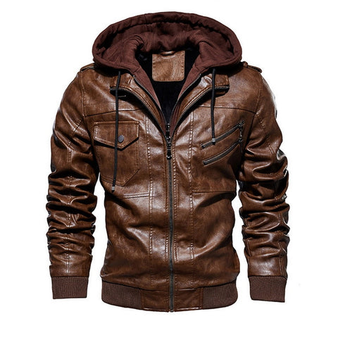 New Autumn Winter Motorcycle Leather Jacket Men Warm Windbreaker Hooded PU Jackets Male Outerwear PU Baseball Jackets Size m-5XL