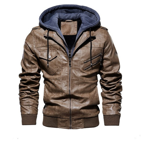 New Autumn Winter Motorcycle Leather Jacket Men Warm Windbreaker Hooded PU Jackets Male Outerwear PU Baseball Jackets Size m-5XL